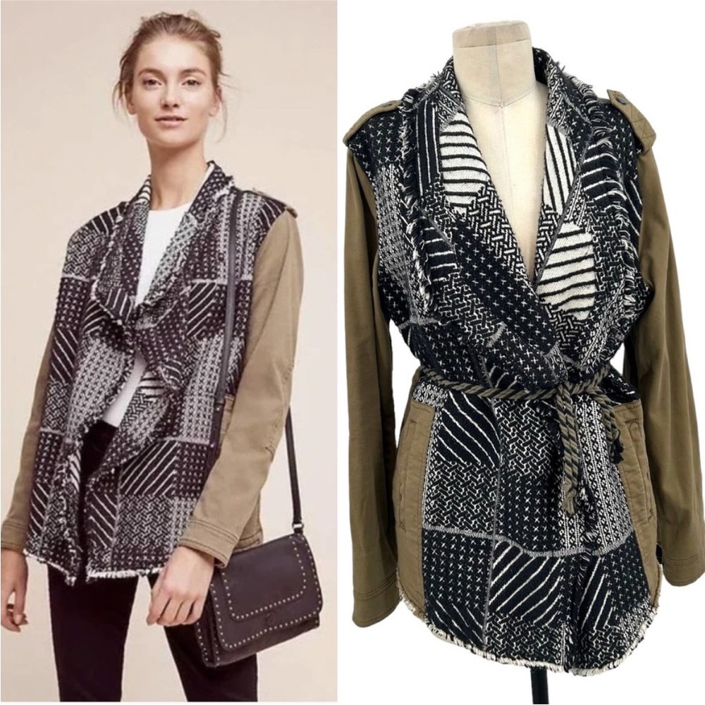 NWOT Anthropologie Hei Hei Fieldcoat with Sweater Fringe Detail, sz S